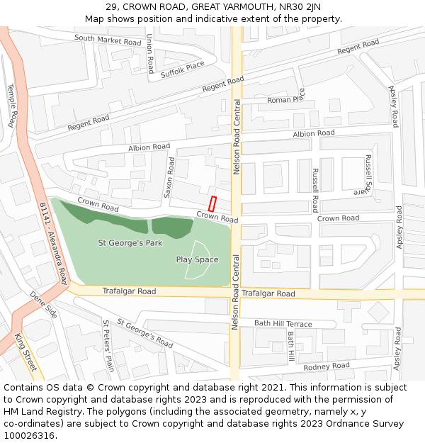 29, CROWN ROAD, GREAT YARMOUTH, NR30 2JN: Location map and indicative extent of plot