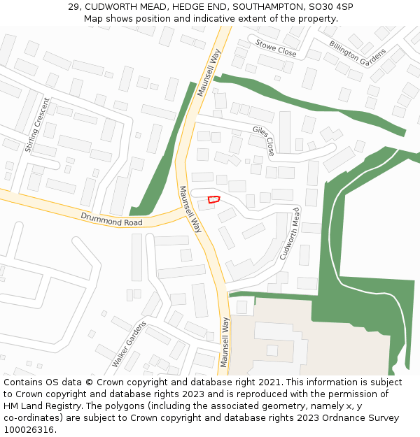 29, CUDWORTH MEAD, HEDGE END, SOUTHAMPTON, SO30 4SP: Location map and indicative extent of plot