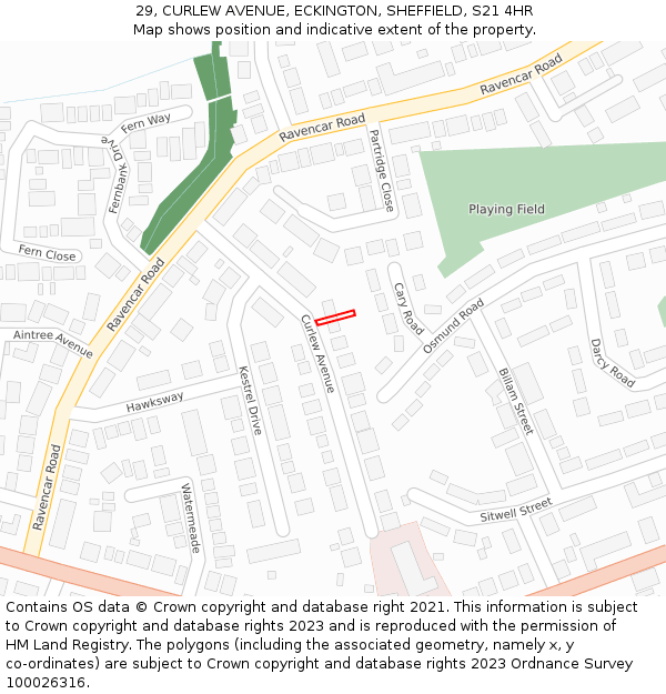 29, CURLEW AVENUE, ECKINGTON, SHEFFIELD, S21 4HR: Location map and indicative extent of plot