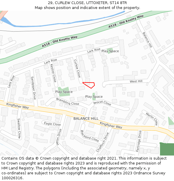 29, CURLEW CLOSE, UTTOXETER, ST14 8TR: Location map and indicative extent of plot