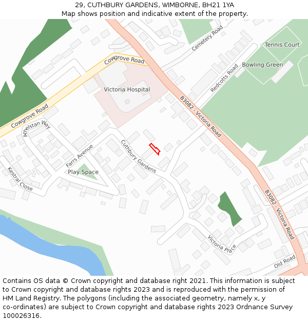 29, CUTHBURY GARDENS, WIMBORNE, BH21 1YA: Location map and indicative extent of plot