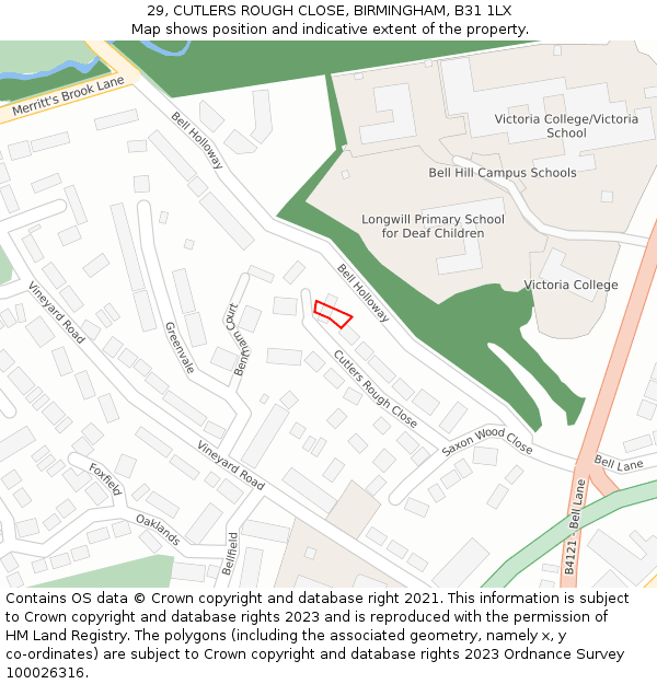 29, CUTLERS ROUGH CLOSE, BIRMINGHAM, B31 1LX: Location map and indicative extent of plot