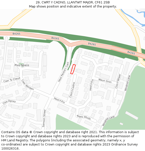 29, CWRT Y CADNO, LLANTWIT MAJOR, CF61 2SB: Location map and indicative extent of plot