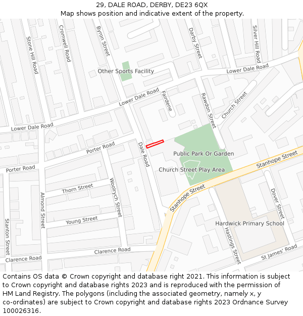 29, DALE ROAD, DERBY, DE23 6QX: Location map and indicative extent of plot