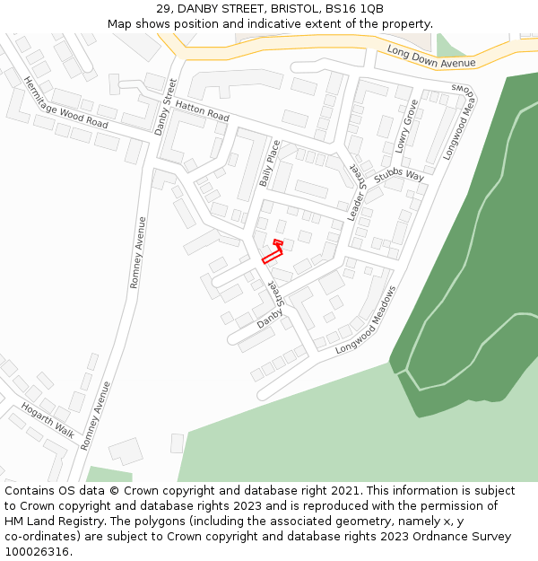 29, DANBY STREET, BRISTOL, BS16 1QB: Location map and indicative extent of plot