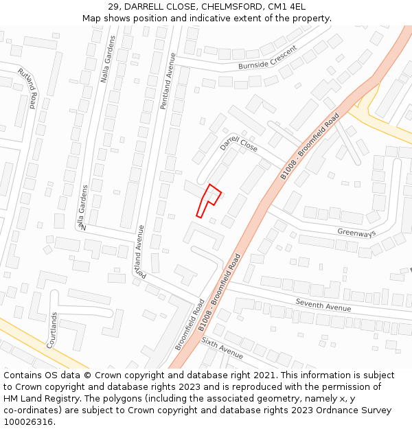 29, DARRELL CLOSE, CHELMSFORD, CM1 4EL: Location map and indicative extent of plot
