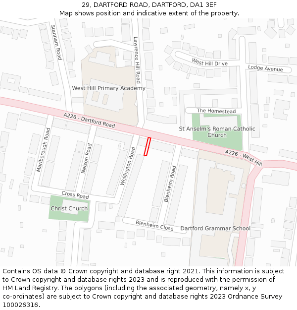 29, DARTFORD ROAD, DARTFORD, DA1 3EF: Location map and indicative extent of plot