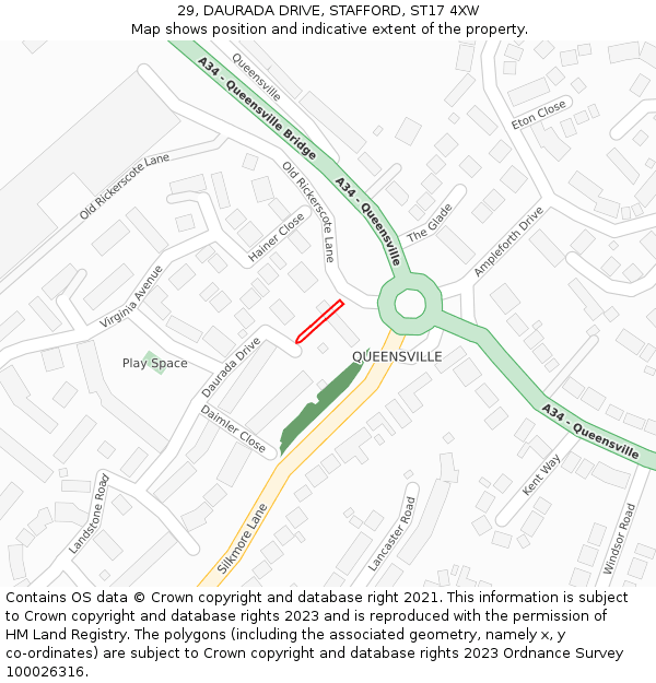 29, DAURADA DRIVE, STAFFORD, ST17 4XW: Location map and indicative extent of plot