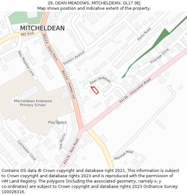 29, DEAN MEADOWS, MITCHELDEAN, GL17 0EJ: Location map and indicative extent of plot