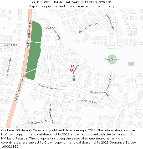 29, DEEPWELL BANK, HALFWAY, SHEFFIELD, S20 4SN: Location map and indicative extent of plot