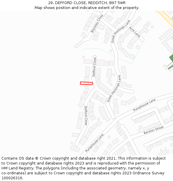 29, DEFFORD CLOSE, REDDITCH, B97 5WR: Location map and indicative extent of plot