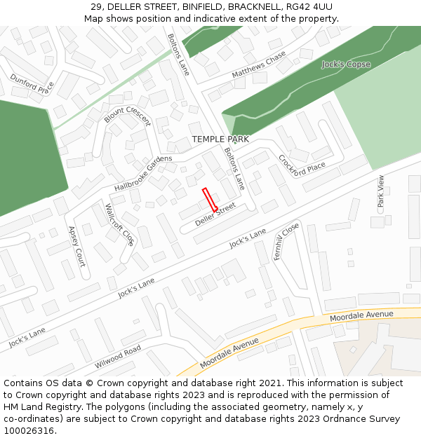 29, DELLER STREET, BINFIELD, BRACKNELL, RG42 4UU: Location map and indicative extent of plot
