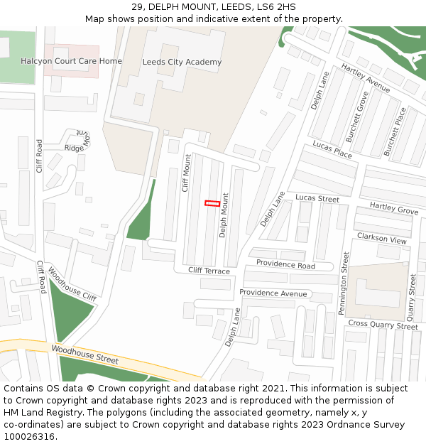 29, DELPH MOUNT, LEEDS, LS6 2HS: Location map and indicative extent of plot
