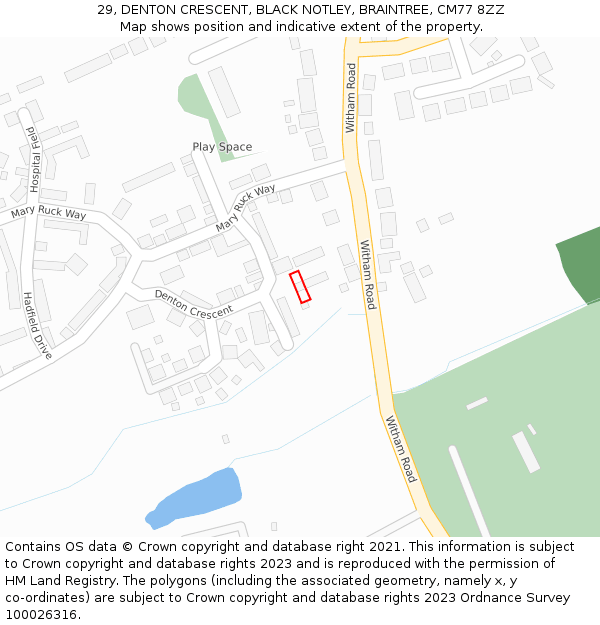 29, DENTON CRESCENT, BLACK NOTLEY, BRAINTREE, CM77 8ZZ: Location map and indicative extent of plot