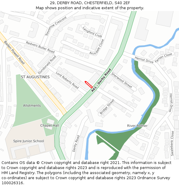 29, DERBY ROAD, CHESTERFIELD, S40 2EF: Location map and indicative extent of plot
