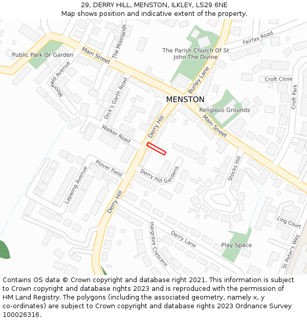 29, DERRY HILL, MENSTON, ILKLEY, LS29 6NE: Location map and indicative extent of plot