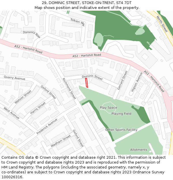 29, DOMINIC STREET, STOKE-ON-TRENT, ST4 7DT: Location map and indicative extent of plot