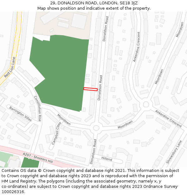 29, DONALDSON ROAD, LONDON, SE18 3JZ: Location map and indicative extent of plot