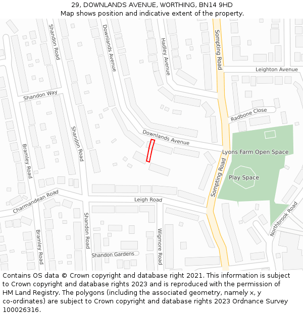 29, DOWNLANDS AVENUE, WORTHING, BN14 9HD: Location map and indicative extent of plot