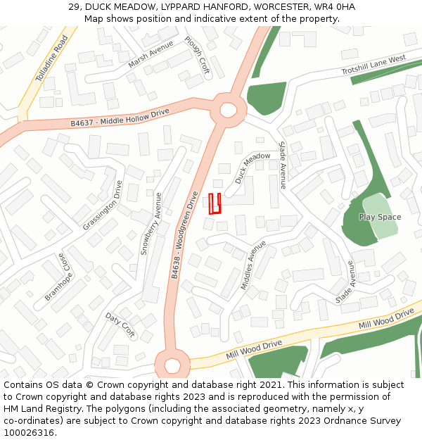 29, DUCK MEADOW, LYPPARD HANFORD, WORCESTER, WR4 0HA: Location map and indicative extent of plot