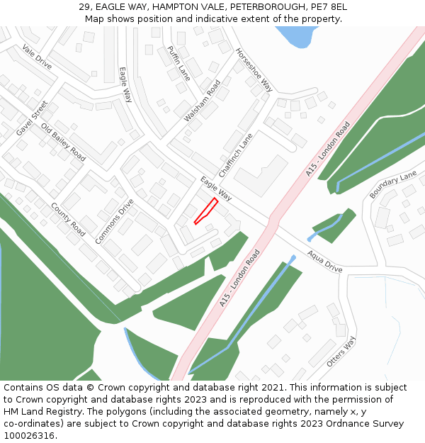 29, EAGLE WAY, HAMPTON VALE, PETERBOROUGH, PE7 8EL: Location map and indicative extent of plot