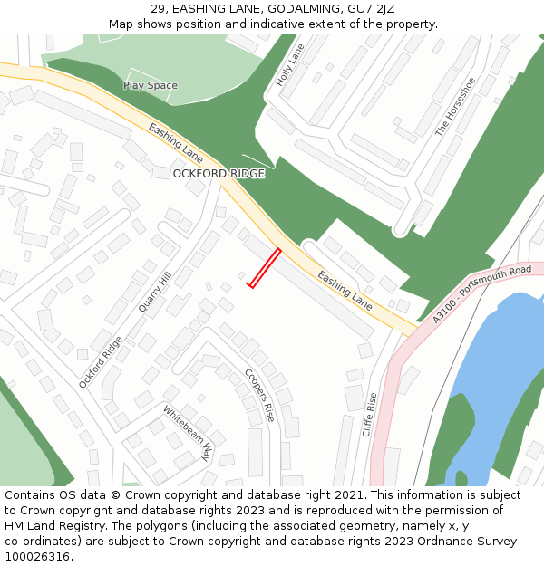 29, EASHING LANE, GODALMING, GU7 2JZ: Location map and indicative extent of plot