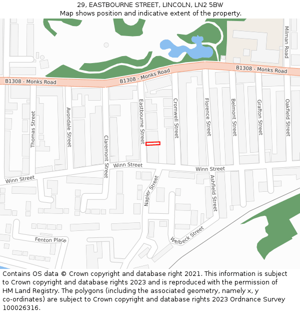 29, EASTBOURNE STREET, LINCOLN, LN2 5BW: Location map and indicative extent of plot