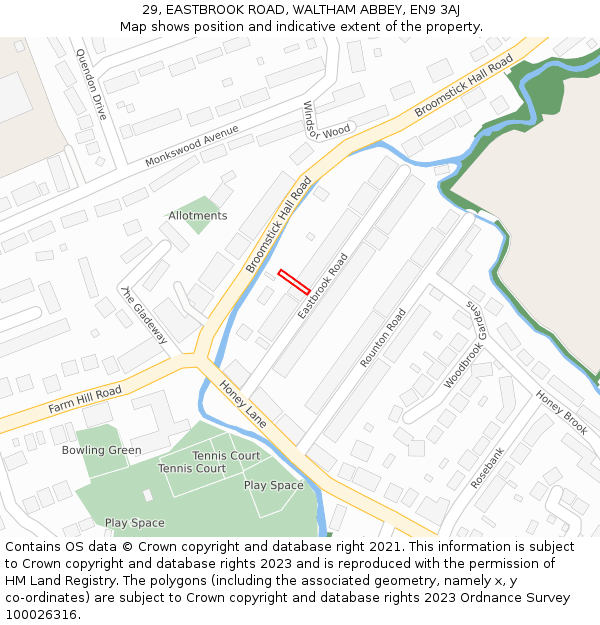 29, EASTBROOK ROAD, WALTHAM ABBEY, EN9 3AJ: Location map and indicative extent of plot