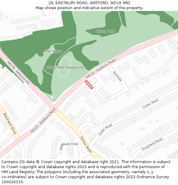 29, EASTBURY ROAD, WATFORD, WD19 4RD: Location map and indicative extent of plot