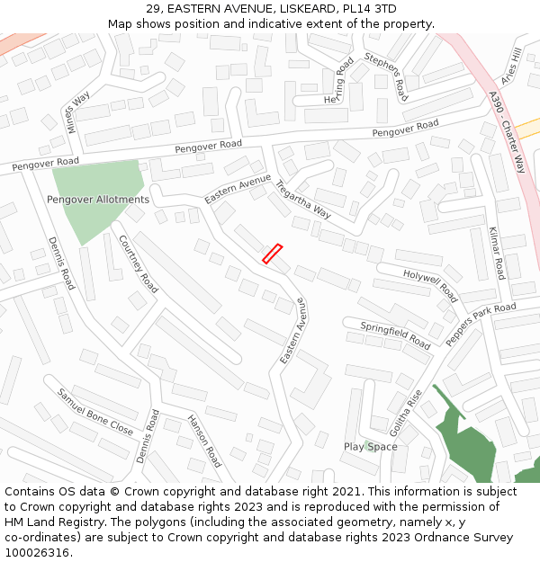 29, EASTERN AVENUE, LISKEARD, PL14 3TD: Location map and indicative extent of plot