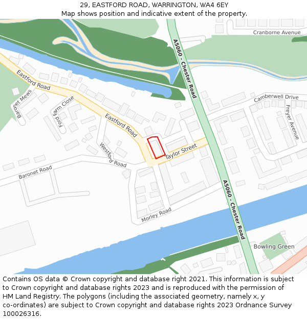 29, EASTFORD ROAD, WARRINGTON, WA4 6EY: Location map and indicative extent of plot