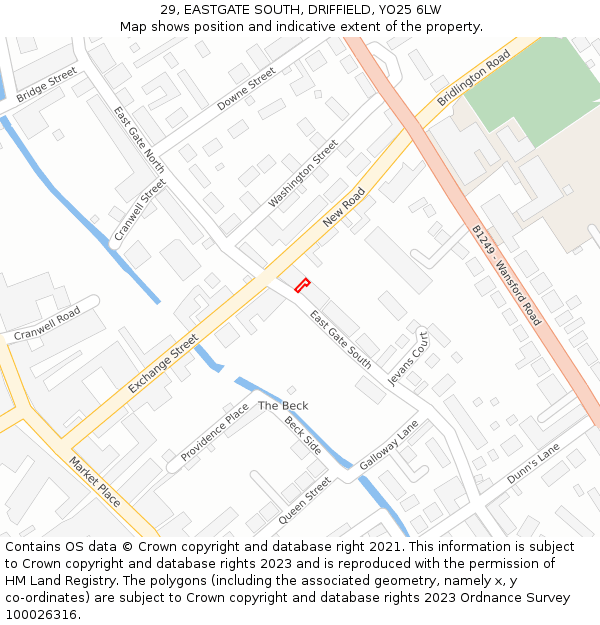 29, EASTGATE SOUTH, DRIFFIELD, YO25 6LW: Location map and indicative extent of plot