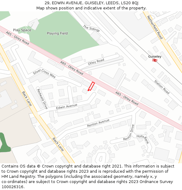 29, EDWIN AVENUE, GUISELEY, LEEDS, LS20 8QJ: Location map and indicative extent of plot