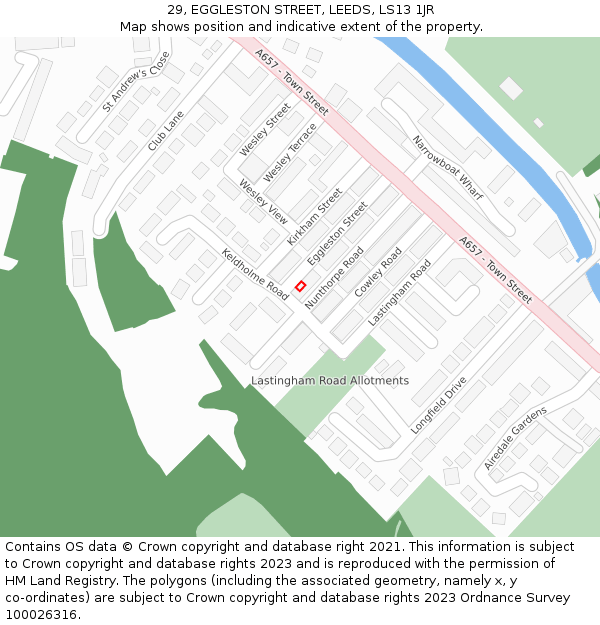 29, EGGLESTON STREET, LEEDS, LS13 1JR: Location map and indicative extent of plot