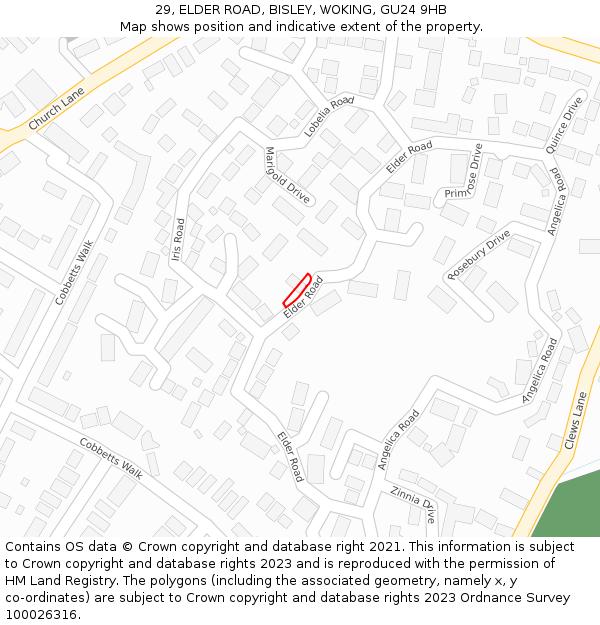 29, ELDER ROAD, BISLEY, WOKING, GU24 9HB: Location map and indicative extent of plot