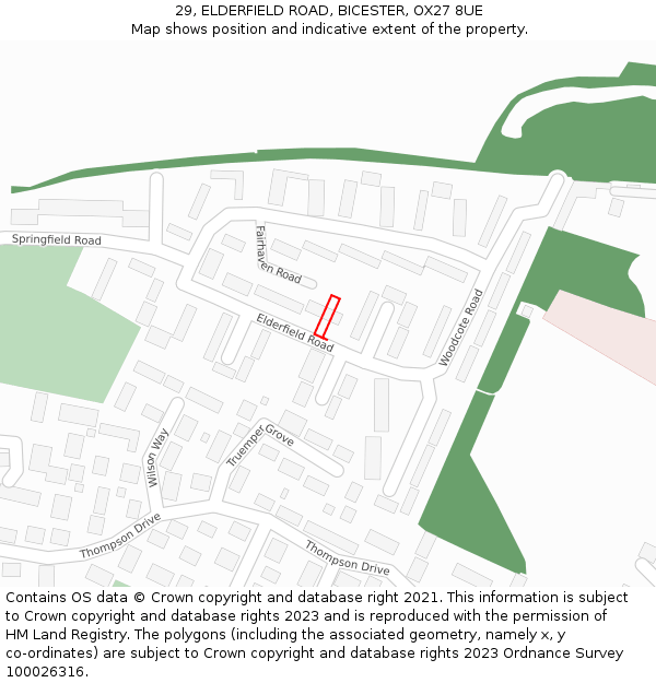 29, ELDERFIELD ROAD, BICESTER, OX27 8UE: Location map and indicative extent of plot
