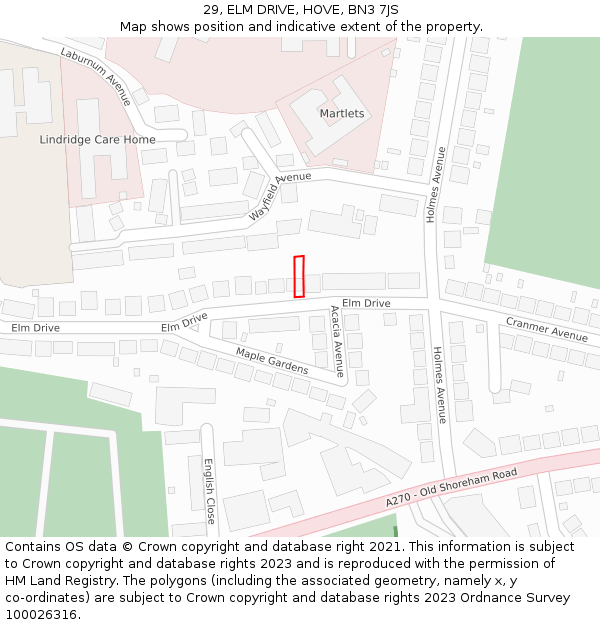 29, ELM DRIVE, HOVE, BN3 7JS: Location map and indicative extent of plot