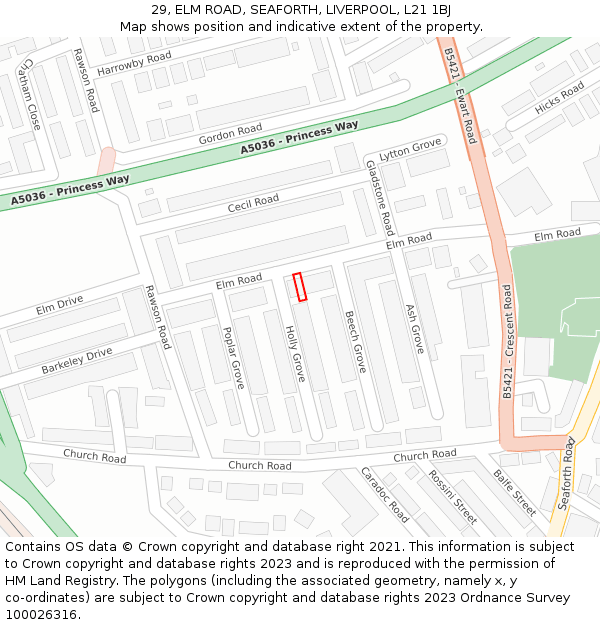 29, ELM ROAD, SEAFORTH, LIVERPOOL, L21 1BJ: Location map and indicative extent of plot