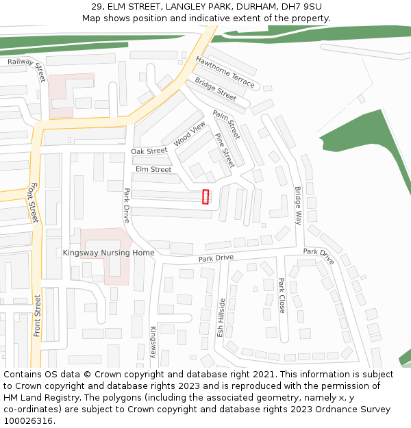 29, ELM STREET, LANGLEY PARK, DURHAM, DH7 9SU: Location map and indicative extent of plot