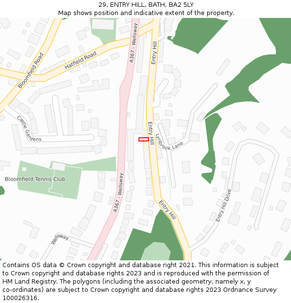 29, ENTRY HILL, BATH, BA2 5LY: Location map and indicative extent of plot