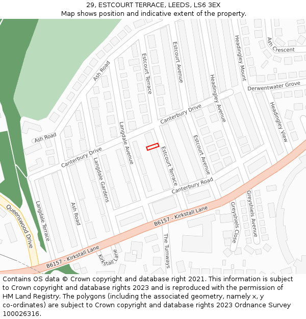 29, ESTCOURT TERRACE, LEEDS, LS6 3EX: Location map and indicative extent of plot
