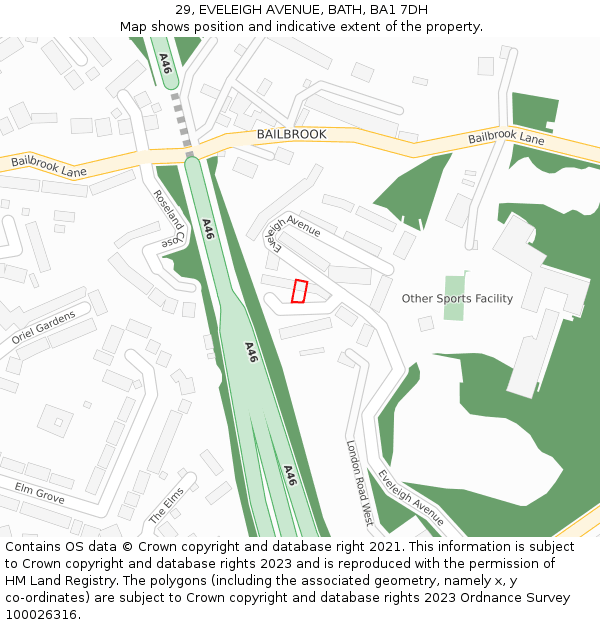 29, EVELEIGH AVENUE, BATH, BA1 7DH: Location map and indicative extent of plot