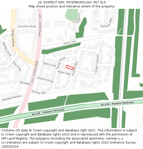 29, EVEREST WAY, PETERBOROUGH, PE7 0LS: Location map and indicative extent of plot