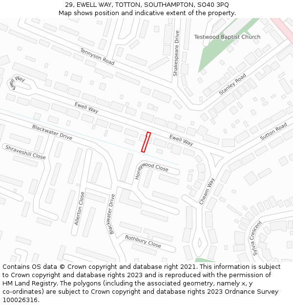 29, EWELL WAY, TOTTON, SOUTHAMPTON, SO40 3PQ: Location map and indicative extent of plot