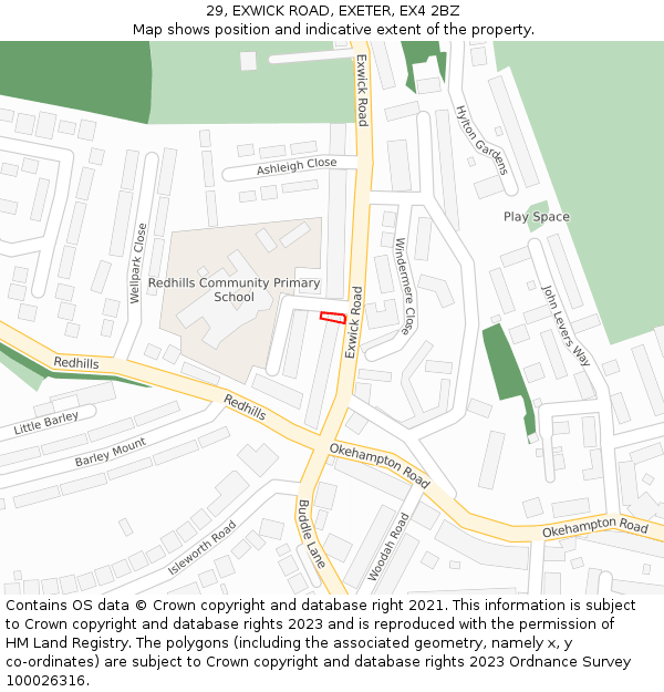 29, EXWICK ROAD, EXETER, EX4 2BZ: Location map and indicative extent of plot