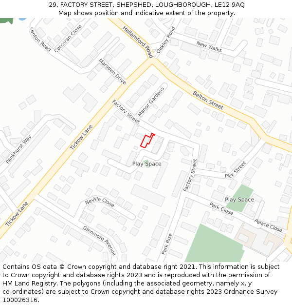 29, FACTORY STREET, SHEPSHED, LOUGHBOROUGH, LE12 9AQ: Location map and indicative extent of plot