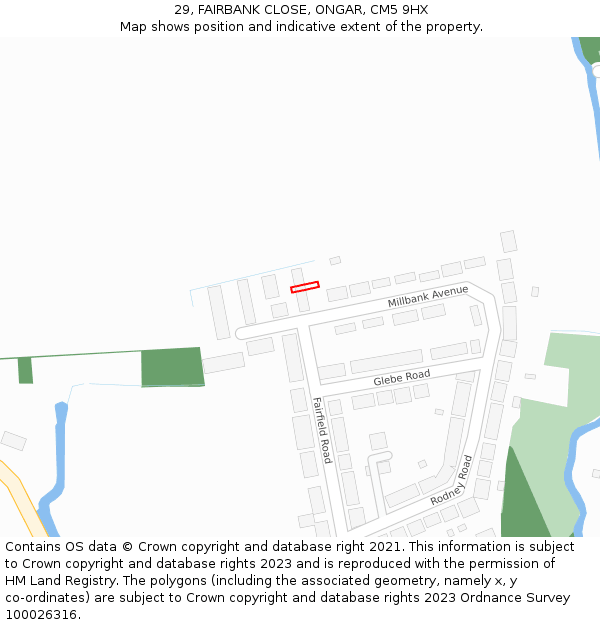 29, FAIRBANK CLOSE, ONGAR, CM5 9HX: Location map and indicative extent of plot