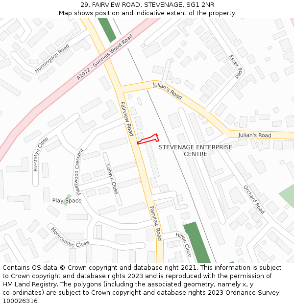 29, FAIRVIEW ROAD, STEVENAGE, SG1 2NR: Location map and indicative extent of plot