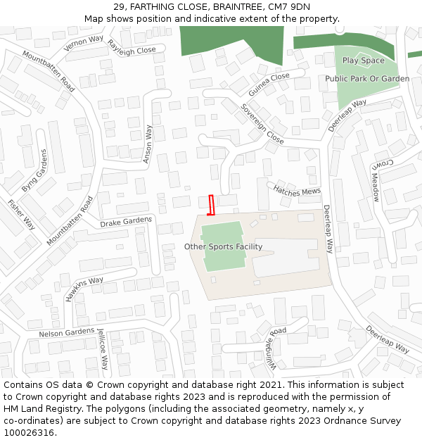 29, FARTHING CLOSE, BRAINTREE, CM7 9DN: Location map and indicative extent of plot