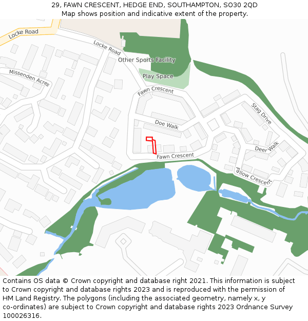 29, FAWN CRESCENT, HEDGE END, SOUTHAMPTON, SO30 2QD: Location map and indicative extent of plot